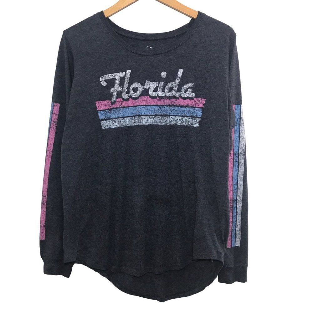 State of Mind Florida Graphic Long Sleeve Tee Striped Sleeve Graphic Top Size L